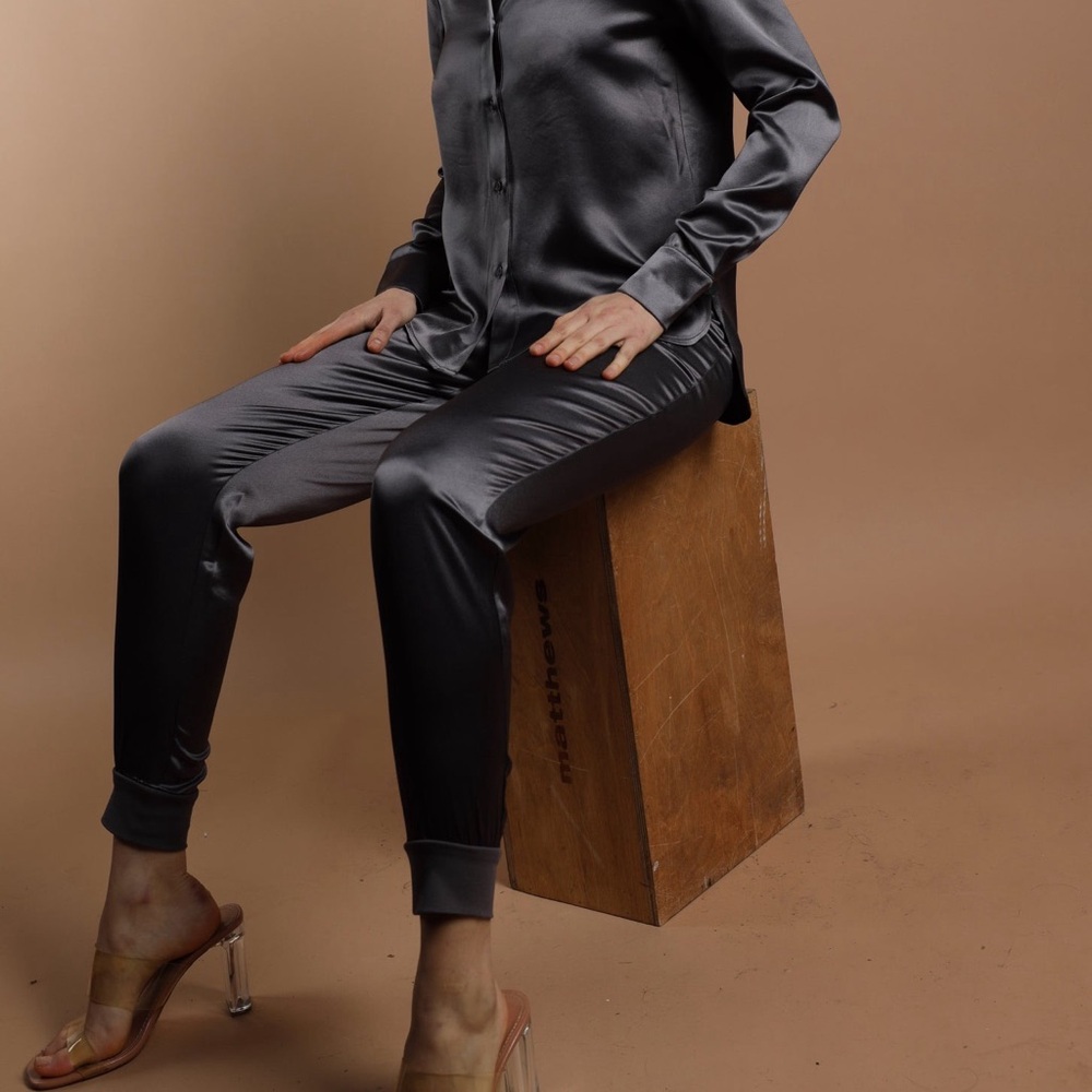 Gunmetal Satin Elastic Joggers